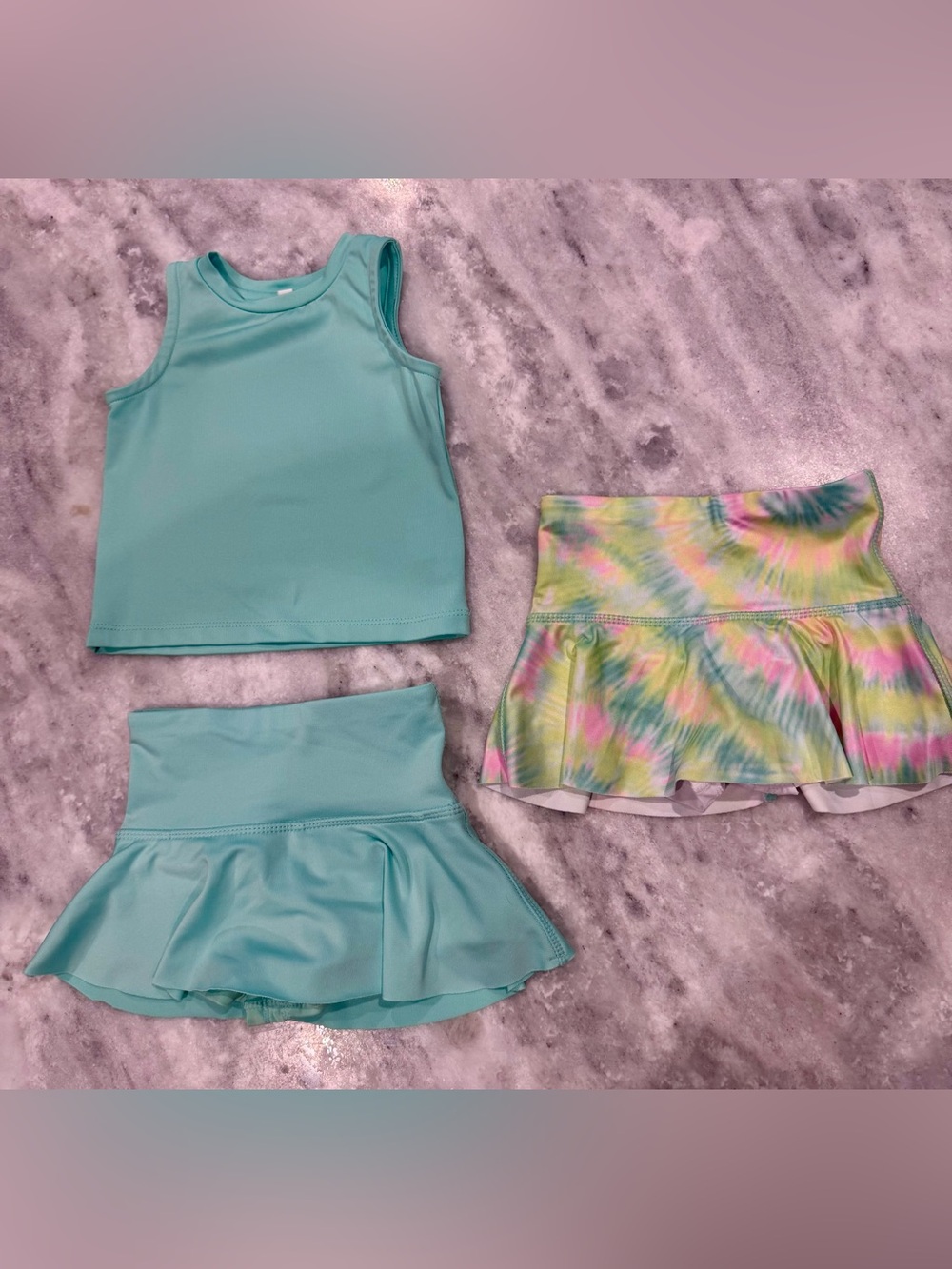 NEST Fragrances Aqua Tank with Aqua and Pastel Tie-Dye Skorts